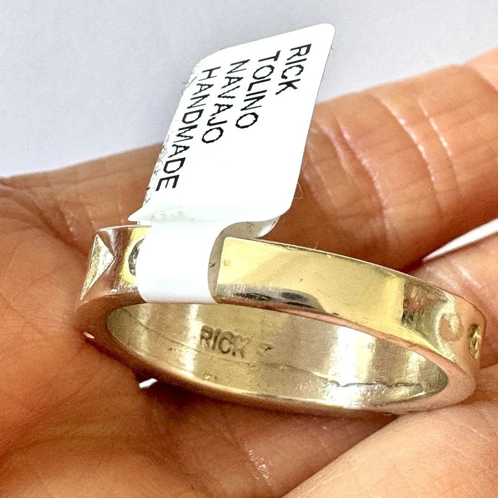 Navajo Wedding Band Sz 13 Inlay Ring Opal White Buffalo 10mm Mens Signed Tolino